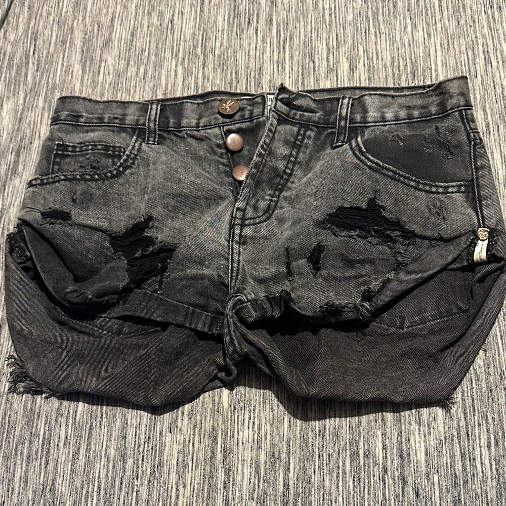 One Teaspoon Charcoal Distressed Jean Shorts
